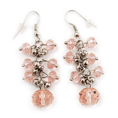 Pale Pink Acrylic Bead Drop Earrings - 5cm Length - main view