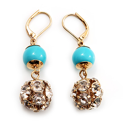 Gold Plated Crystal Ball Drop Earrings - 4cm Length