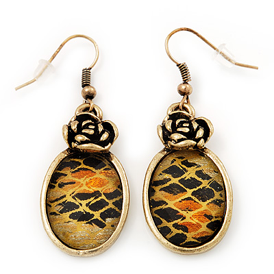 Burn Gold Animal Print Floral Drop Earrings - 4.5cm Length