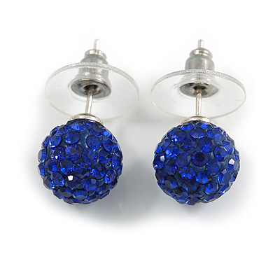 Montana Blue Crystal Ball Stud Earrings In Silver Plated Finish - 9mm Diameter - main view
