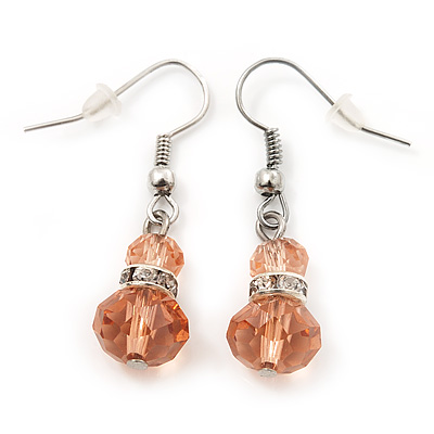 Small Pale Pink Glass Bead Drop Earrings In Silver Plating - 3.5cm Length - main view