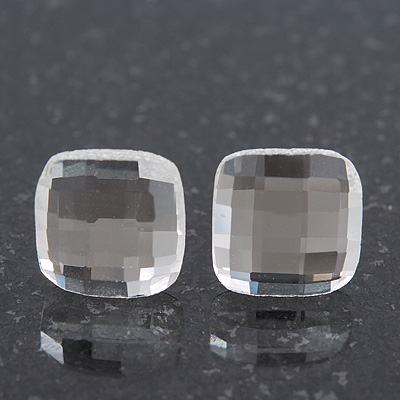 Clear Square Glass Stud Earrings In Silver Plating - 10mm Diameter