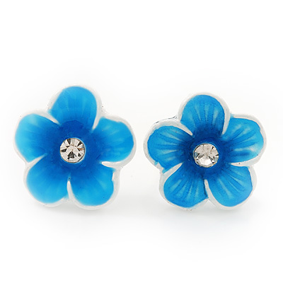Children's Sky Blue 'Daisy' Stud Earrings With Clear Crystal - 13mm Diameter