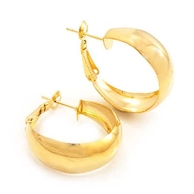 Gold Plated Hoop Earrings - 30mm Diameter