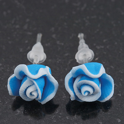 Children's Pretty Blue Acrylic 'Rose' Stud Earrings With Acrylic Backings - 9mm Diameter