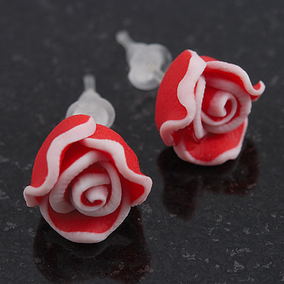 Children's Pretty Red Acrylic 'Rose' Stud Earrings With Acrylic Backings - 9mm Diameter