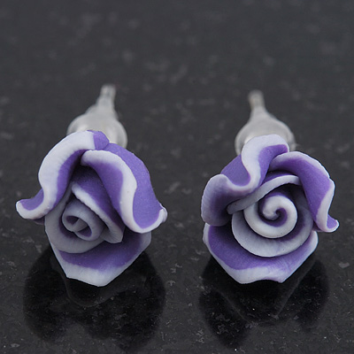 Children's Pretty Violet Acrylic 'Rose' Stud Earrings With Acrylic Backings - 9mm Diameter