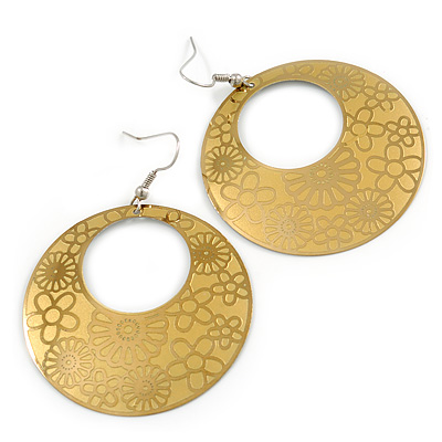 Gold/Yellow Cut-Out Floral Hoop Earrings - 6cm Length - main view