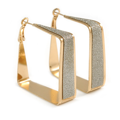 Gold Plated Textured Square Hoop Earrings - 4cm Length - main view