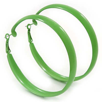 Large Salad Green Enamel Hoop Earrings - 5.5cm Diameter - main view