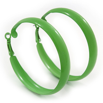 Large Salad Green Enamel Hoop Earrings - 55mm Diameter - main view