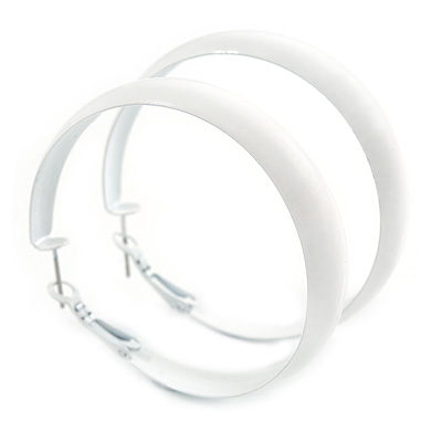 Medium White Enamel Hoop Earrings - 45mm Diameter