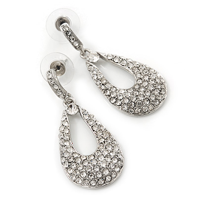 Bridal Crystal Teardrop Earrings In Rhodium Plating - 4cm Length - main view