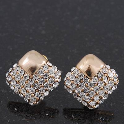Gold Plated Swarovski Crystal 'Cuadrado' Stud Earrings - 1.3cm