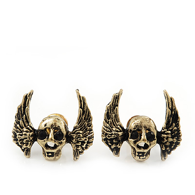 Burn Gold 'Skull & Wings' Stud Earrings - 15mm Length - main view