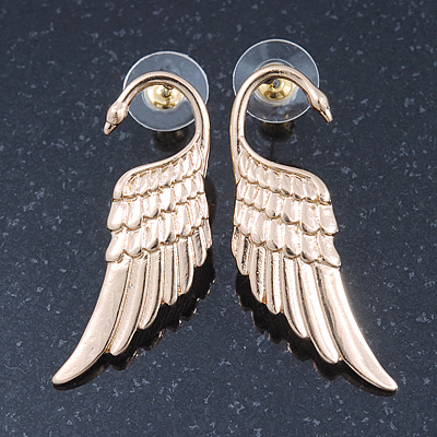 Gold Plated 'Swan' Stud Earrings - 45mm Length