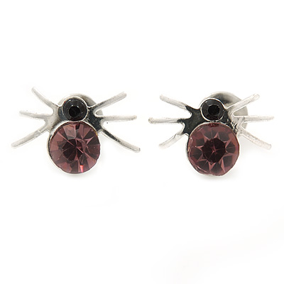 Small Lilac/ Black Crystal 'Spider' Stud Earrings In Silver Plating - 12mm Across