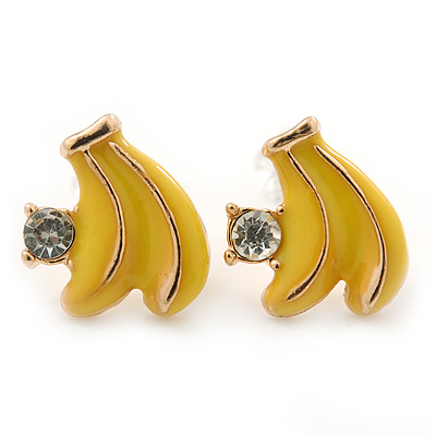 Children's/ Teen's / Kid's Small Yellow Enamel 'Banana' Stud Earrings In Gold Plating - 11mm Length - main view