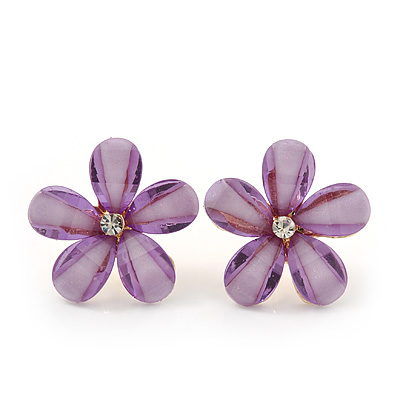 Lavender Acrylic 'Daisy' Stud Earrings In Gold Plating - 25mm Diameter - main view