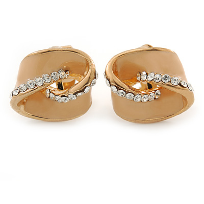 Magnolia Enamel, Crystal Knot Clip On Earrings In Gold Tone - 15mm W
