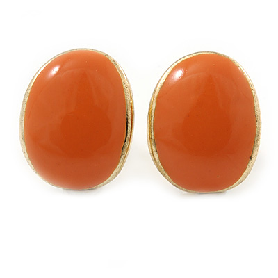 Children's/ Teen's / Kid's Small Orange Enamel Sweet Candy Stud Earrings In Gold Plating - 10mm Length