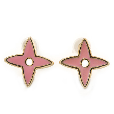 Children's/ Teen's / Kid's Tiny Baby Pink Enamel 'Star' Stud Earrings In Gold Plating - 10mm Diameter