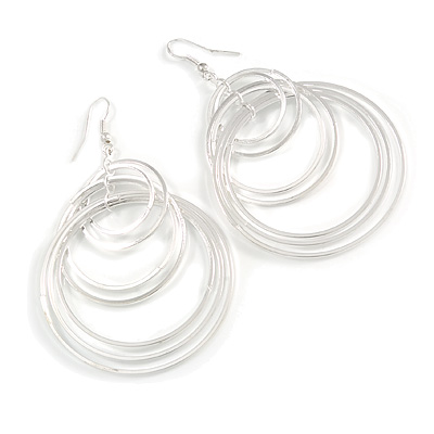 Silver Tone Hoop Earrings - 80mm L