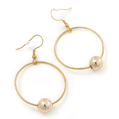 Gold Tone Hoop With Ball Drop Earrings - 55mm Length