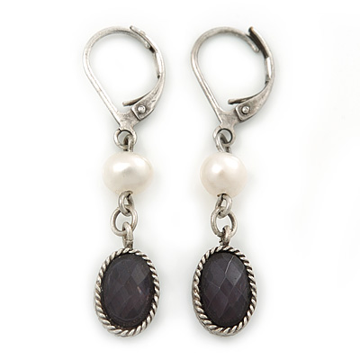 Vintage Inspired Beaded Drop Earring With Leverback Closure In Silver Tone - 40mm Length