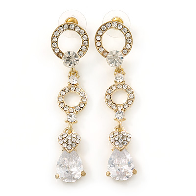 Bridal/ Prom/ Wedding Clear Cz Chandelier Drop Earring In Gold Plating - 65mm L