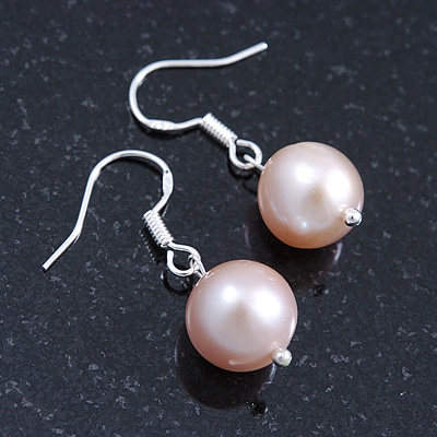10mm Bridal/ Prom Off Round Cream Freshwater Pearl Drop Earrings 925 Sterling Silver - 30mm L - main view
