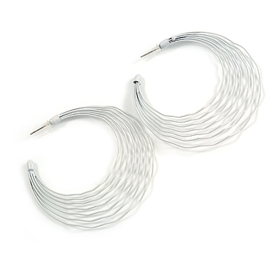 White Multi Layered Hoop Earrings - 60mm Diameter