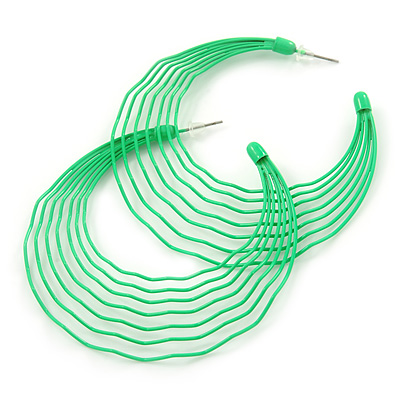 Neon Green Multi Layered Hoop Earrings - 60mm Diameter