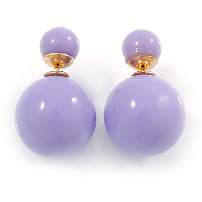 Light Purple Acrylic 4-13mm Double Ball Stud Earrings In Gold Tone Metal