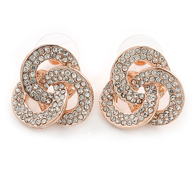 Rose Gold Cz Trinity Borromean Rings Stud Earrings - 17mm D