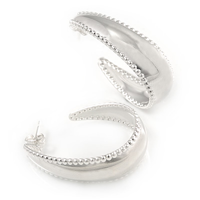 Medium Half Hoop Earrings In Silver Plated Metal - 30mm L
