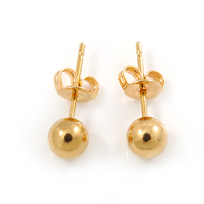 Tiny Ball Stud Earrings In Gold Tone - 4mm D