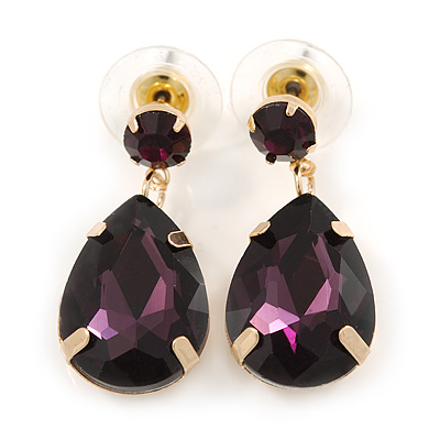 Deep Purple Acrylic Teardrop Earrings In Gold Tone - 30mm L