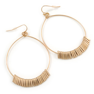 Brushed Gold Metal Hoop Earrings With Multi Bar Charms - 65mm L