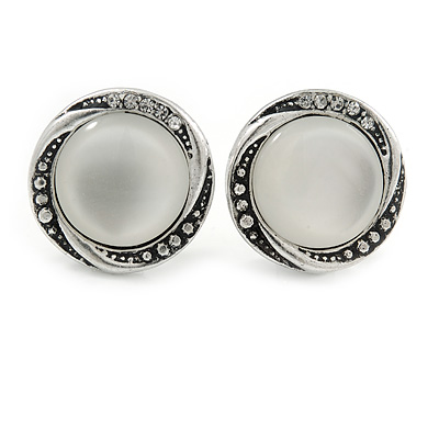 Vintage Inspired Button Shape Clip On Earrings In Aged Silver Tone Metal - 22mm D - main view