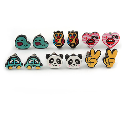 Children's/ Teen's / Kid's Acrylic Car, Bear, Heart, Owl, Duck, Peace Stud Earrings Set