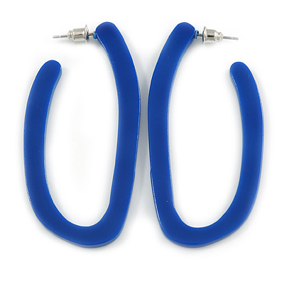 Trendy Blue Acrylic/ Plastic/ Resin Oval Hoop Earrings - 60mm L