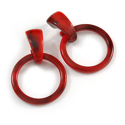 Statement Red/ Black Acrylic Hoop Drop Earrings - 65mm Drop - main view