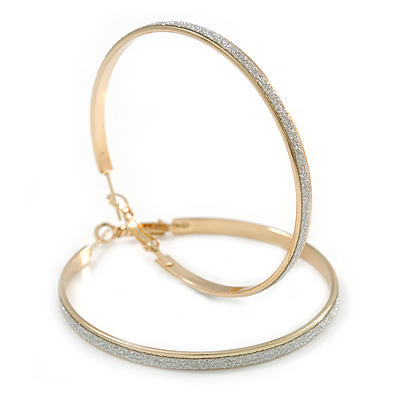 60mm Large Hoop Earrings In Gold Tone Metal with Glitter Effect