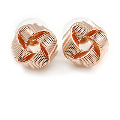 Rose Gold Tone Textured Knot Stud Earrings - 13mm D