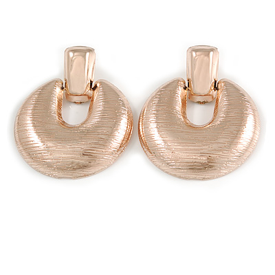 Large Round Textured Drop Earrings In Rose Gold Tone - 60mm L