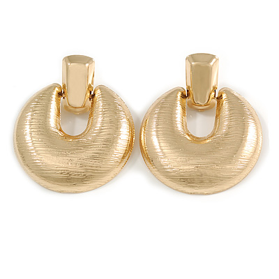 Large Round Textured Clip On Earrings In Gold Tone - 60mm L