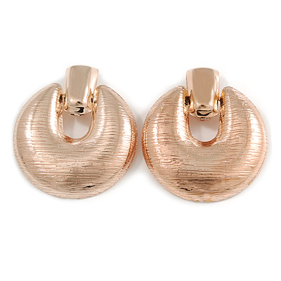 Large Round Textured Clip On Earrings In Rose Gold Tone - 60mm L