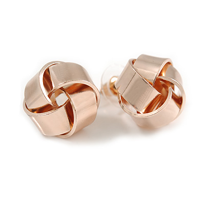 Polished Rose Gold Tone Metal Knot Stud Earrings - 15mm D
