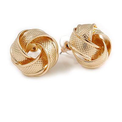 Gold Tone Textured Knot Stud Earrings - 20mm D